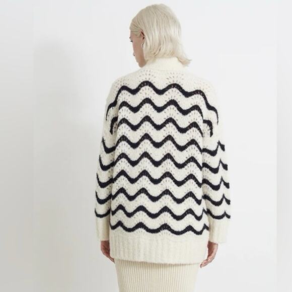 ELEVEN SIX Monica Cardigan Sweater Womens XS/S Ivory Black Relaxed Alpaca Preppy - Picture 7 of 12